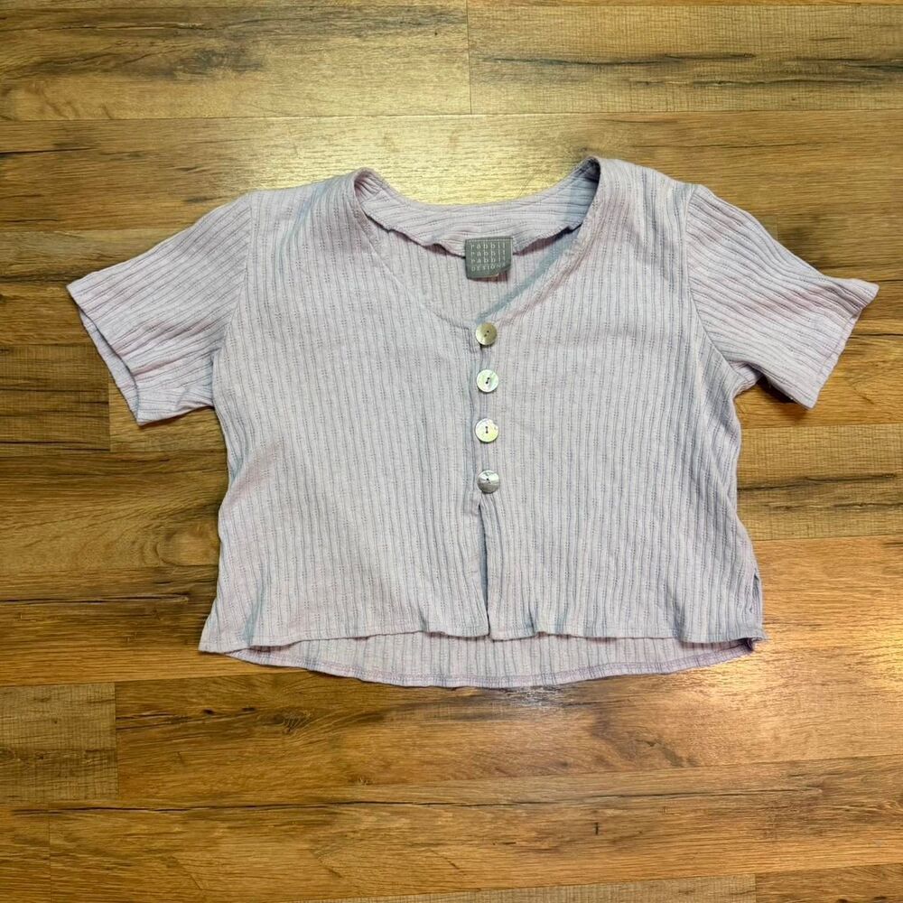 Vintage 90's Mother of Pearl‎ Button-Down Crop Cardigan Rabbit Designs Lavender